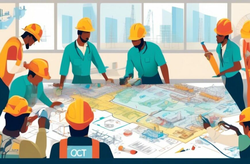 Create an image of young professionals engaging in hands-on training at an OGDCL facility, surrounded by technical equipment and geological maps, with a banner in the background that says 'NTS OGDCL Training 2022'. The scene should convey a sense of learning, teamwork, and industry expertise.