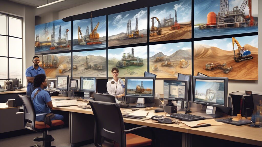 Create an image that showcases a variety of job opportunities at the Oil and Gas Development Company (OGDC). The scene should include a diverse group of professionals such as engineers, geologists, and technicians, working in a modern office setting adorned with OGDC branding. In the background, depict elements like oil rigs, drilling stations, and geological maps to emphasize the industry's focus. Add a banner that reads Exciting Career Opportunities at OGDC to tie it all together.