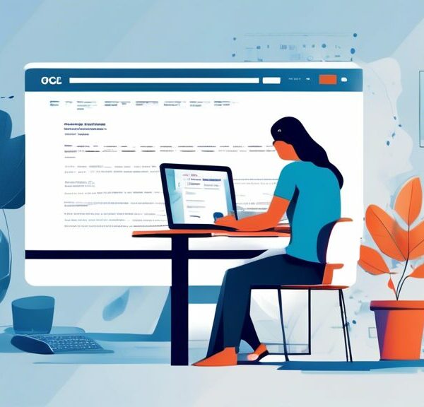 Create a digital illustration of a person sitting at a computer desk, attentively filling out an online application form on the website www.ogdcl.com in 2022. The desk is organized with scattered papers, and there's a coffee cup beside the keyboard. The computer screen prominently displays the OGDCL logo and sections of the application form. The background features a modern, well-lit room with a window, letting in natural light. A calendar on the wall clearly shows the year 2022.